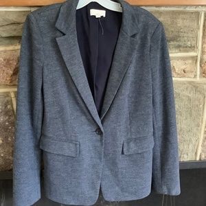 LOFT Navy Blue Herringbone Knit Blue Elbow Patch Blazer SZ 8